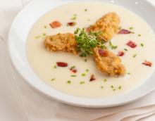 Golden Potato Soup with Fried Gulf Oysters