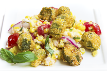 Summer Corn Salad with Okra Croutons