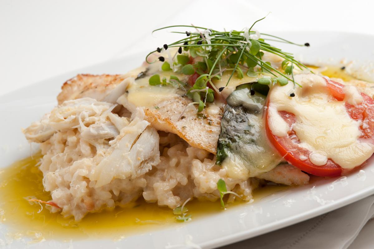 Flounder Caprese with Crab Risotto
