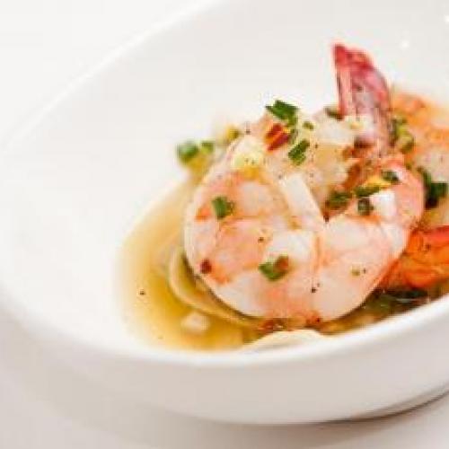 Court Bouillon Poached Prawns with Herb and Citrus Pistou Recipe