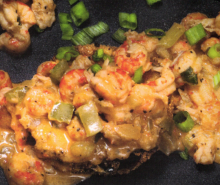 Fried eggplant crawfish étouffée