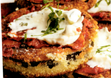 Fried Eggplant with Caramelized Tomato and Goat Cheese