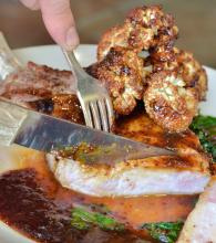 Grilled Pork Chop with Caramelized Cauliflower and Creole Mustard Glaze