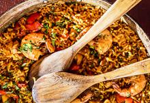 Shrimp Paella with Salmoretta Sauce