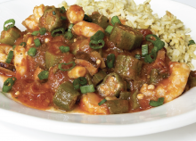 Smothered Okra and Tomatoes with Shrimp and Andouille