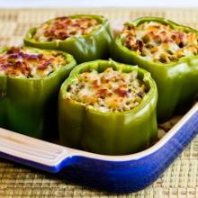 Stuffed Bell Peppers With Rice Parmesan and Cheddar Cheese